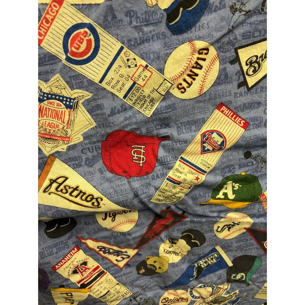 Vintage MLB Baseball Favric All Team Pennant Mascot Ticket Stub Cotton Quilt VTG